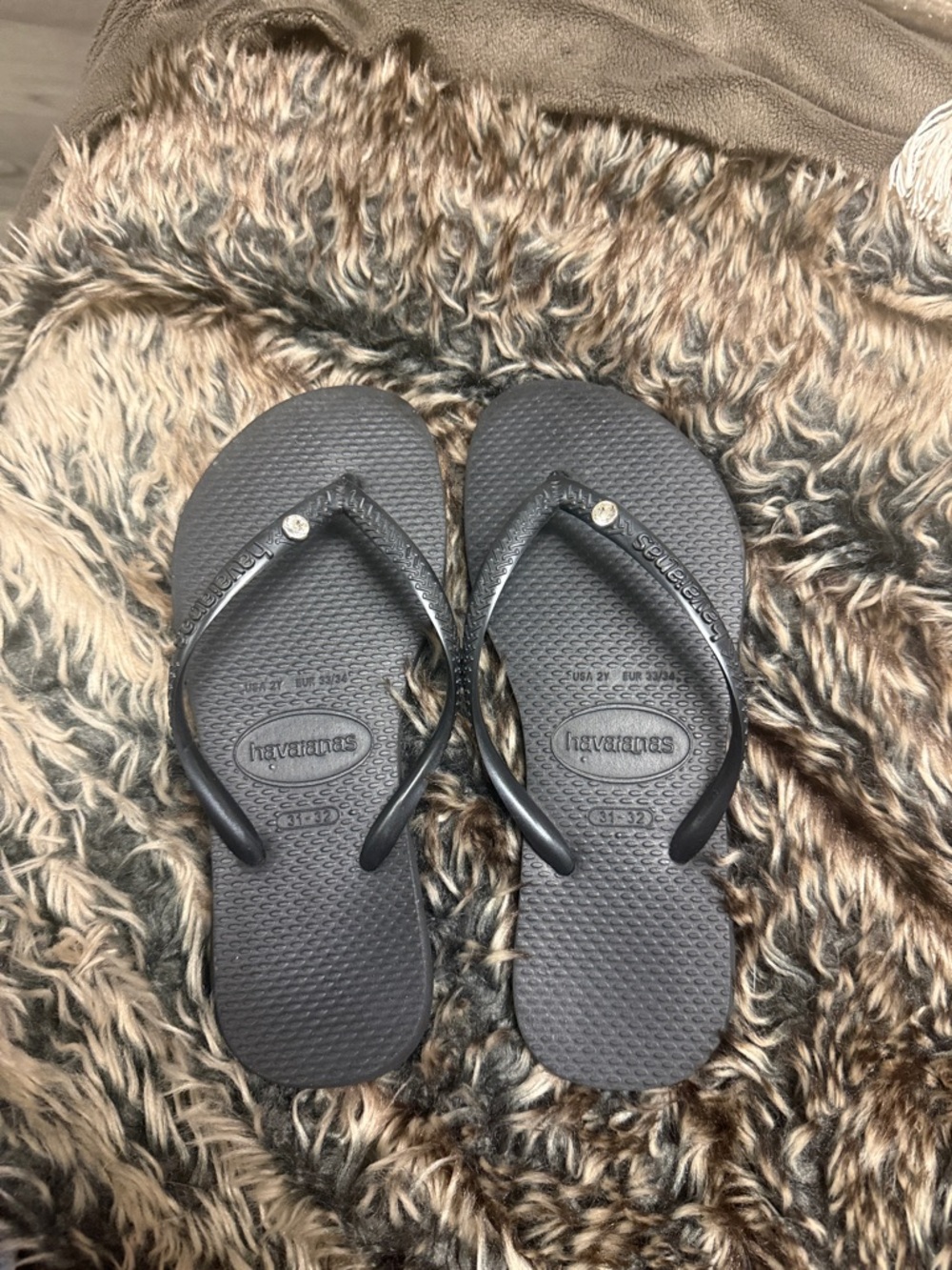 Havaianas Black Slim Flip Flops with Logo Button